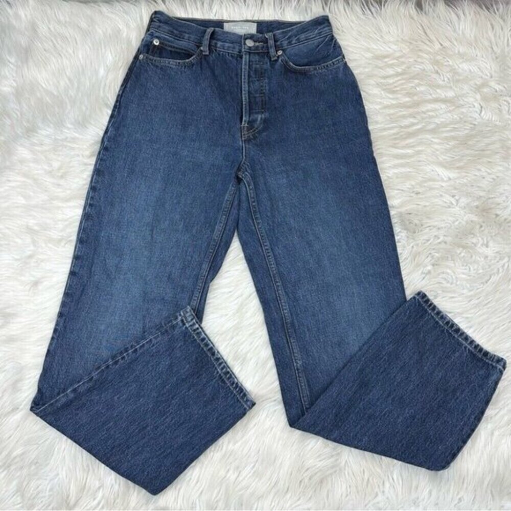 Everlane The 90s‎ Way-High Jean Dark Wash Organic Cotton Straight Leg 25-26 Long